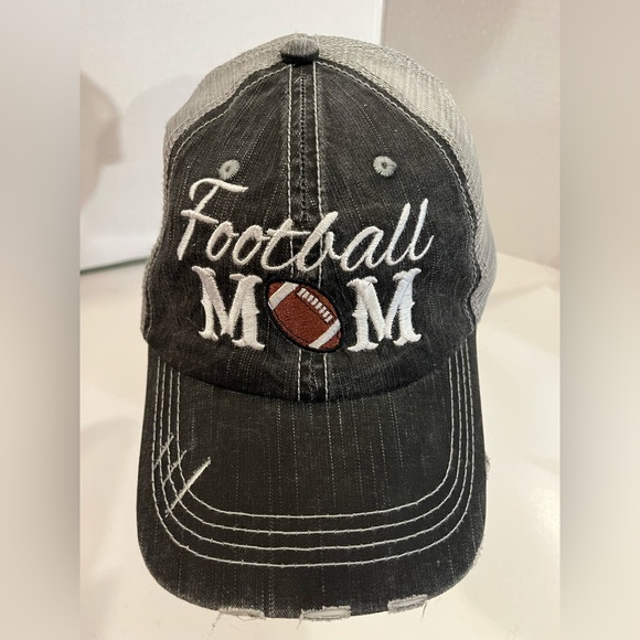 NEW! Katydid FOOTBALL MOM Trucker Hat Baseball Cap Mesh Back Distressed Black - Picture 1 of 5